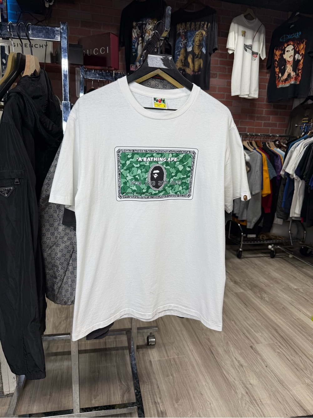 Bape Card T-Shirt A Bathing Ape Green Camo Tee Size Fits Medium